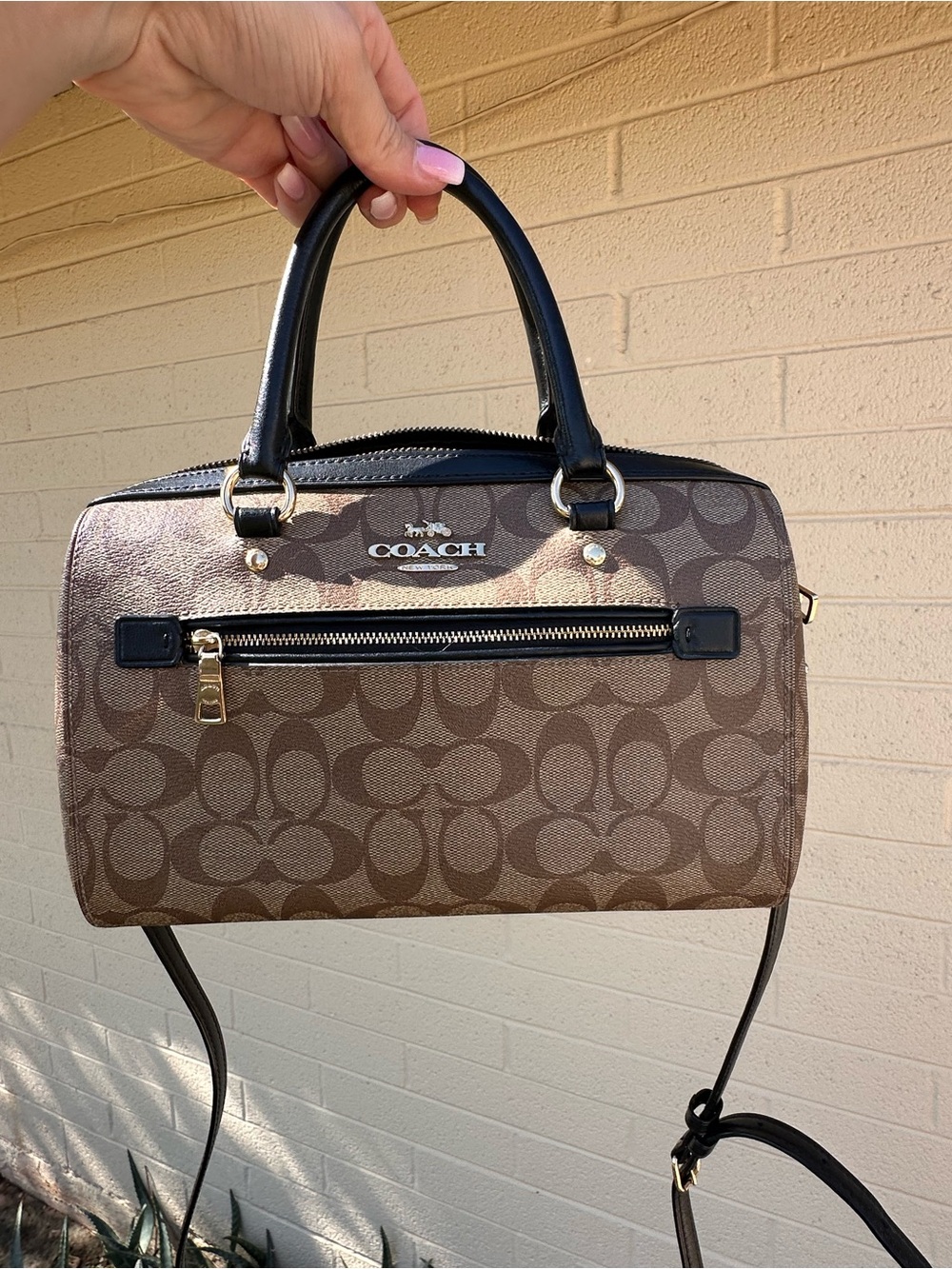 Coach Brown Signature Canvas Satchel with Black Leather Trim 2018 Coach Rowan - Picture 2 of 7